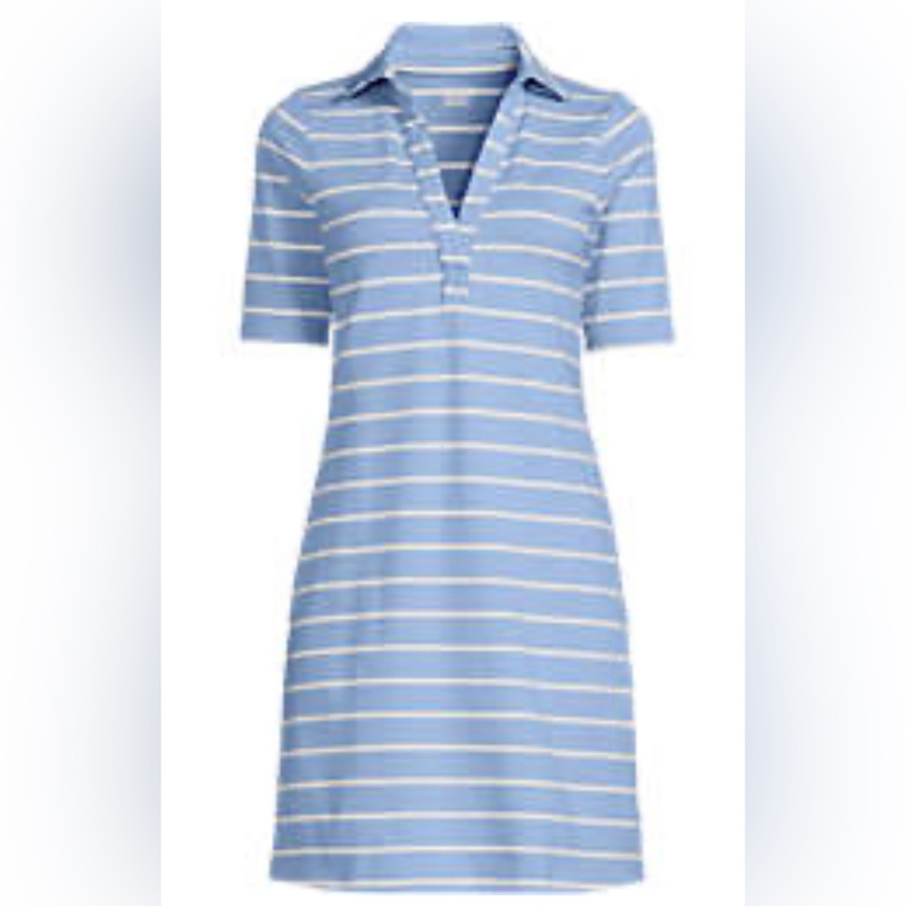 Lands End Women's Starfish Elbow Sleeve Polo Dress Size M
